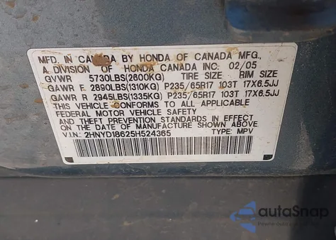 2005 Acura Mdx from USA, damaged, VIN 2HNYD18625H524365